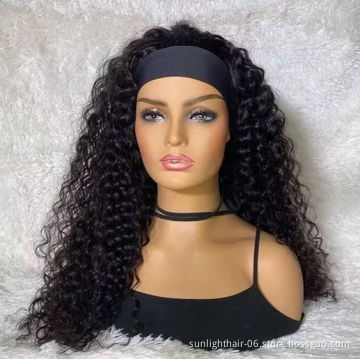 Headband Scarf Wig Glueless 100%Human Hair for African American Women Beginner short brazillian wig headbang wig